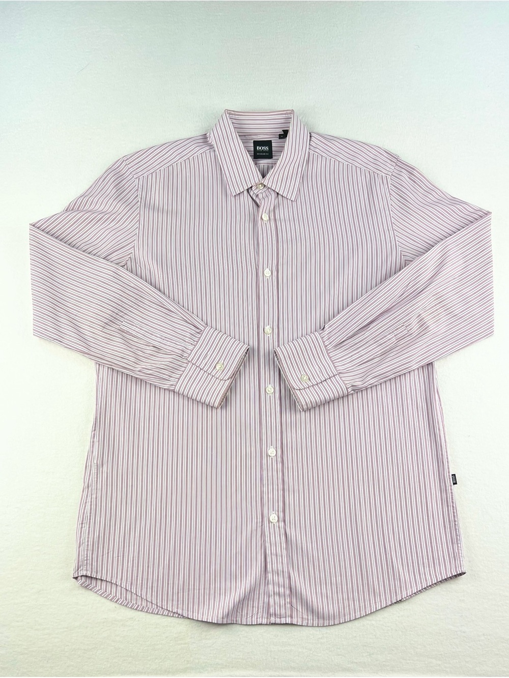 Hugo Boss Mens Regular Fit Long Sleeve Button Down Dress Shirt Pink Stripe Sz M